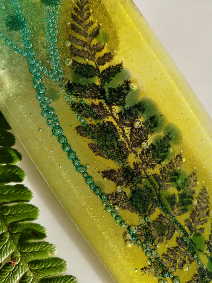 meadow fern - fused glass suncatcher with a real fern