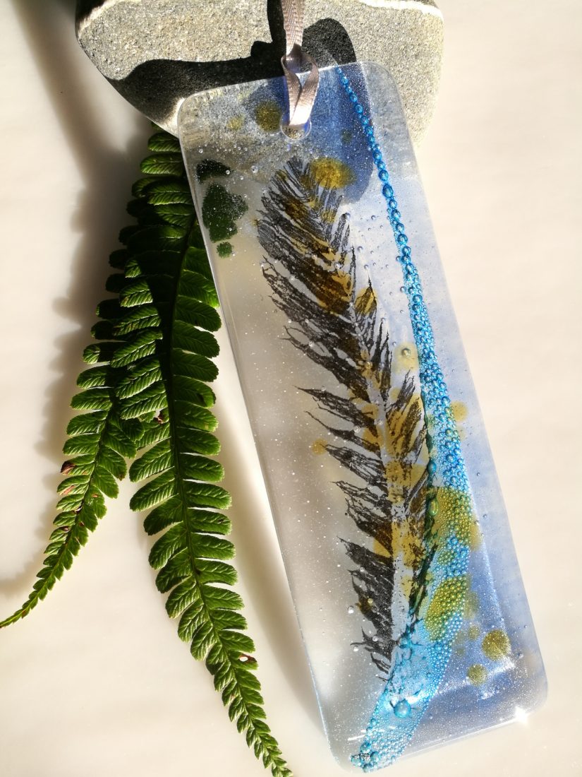 river feather - fused glass suncatcher